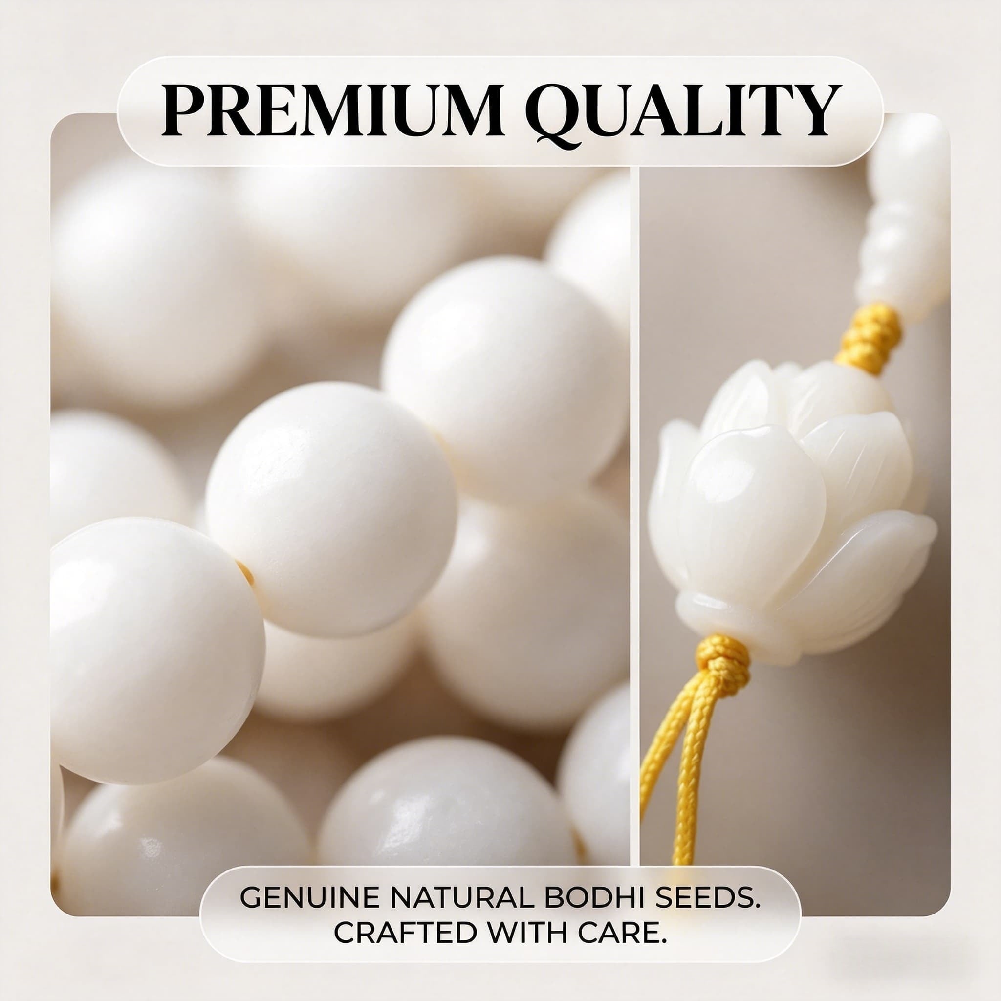 Natural White Jade Bodhi 108 Mala Beads Necklace | Hand-Carved Magnolia Pendant Wrap Bracelet