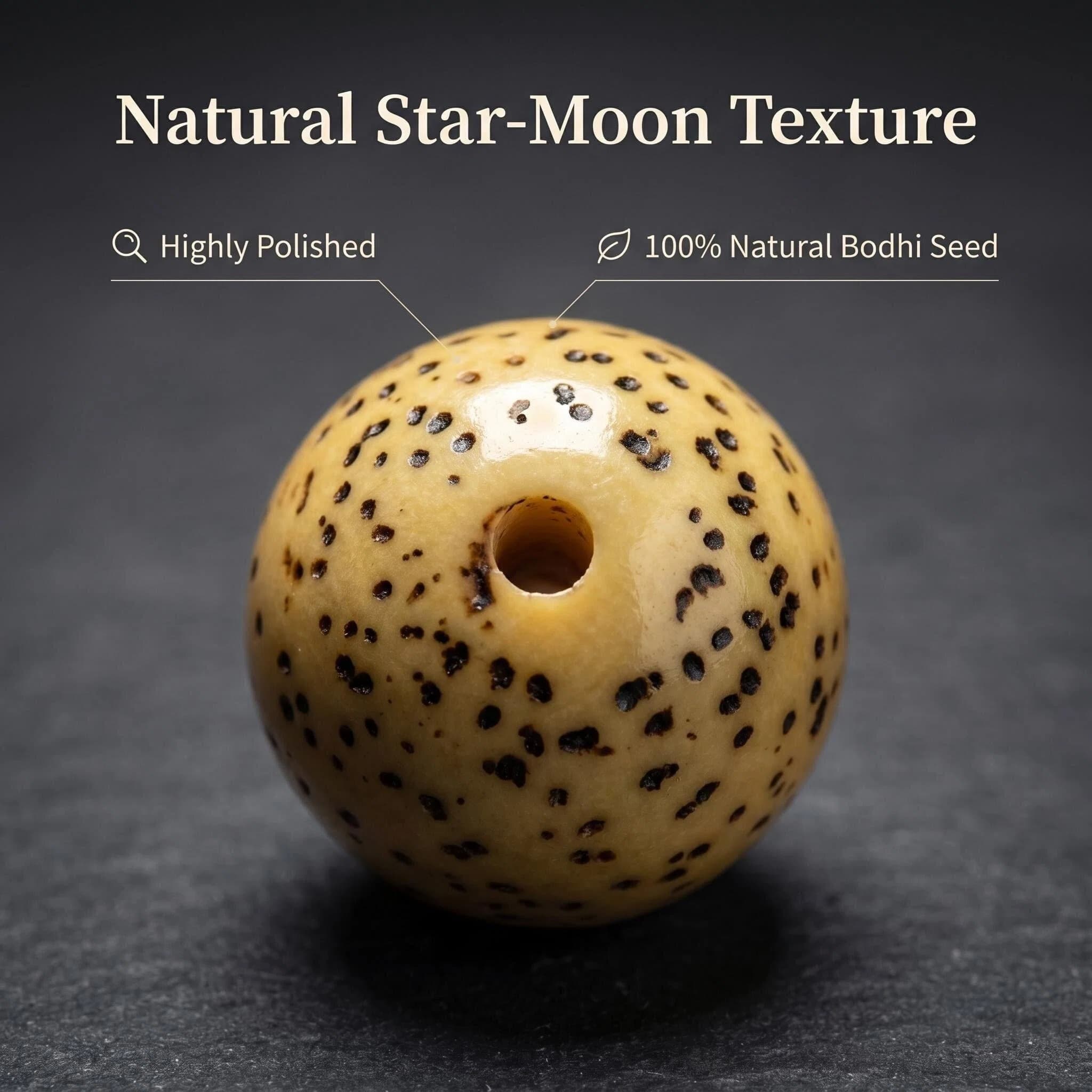 Natural Star Moon Bodhi Seed Bracelet | Premium Aged Ivory Meditation Mala | Boho Zen Jewelry