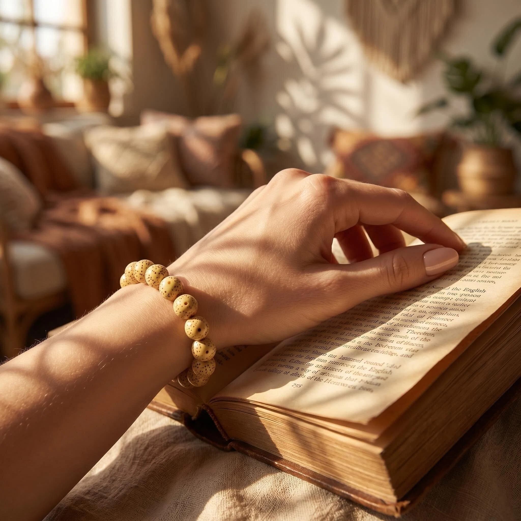 Natural Star Moon Bodhi Seed Bracelet | Premium Aged Ivory Meditation Mala | Boho Zen Jewelry