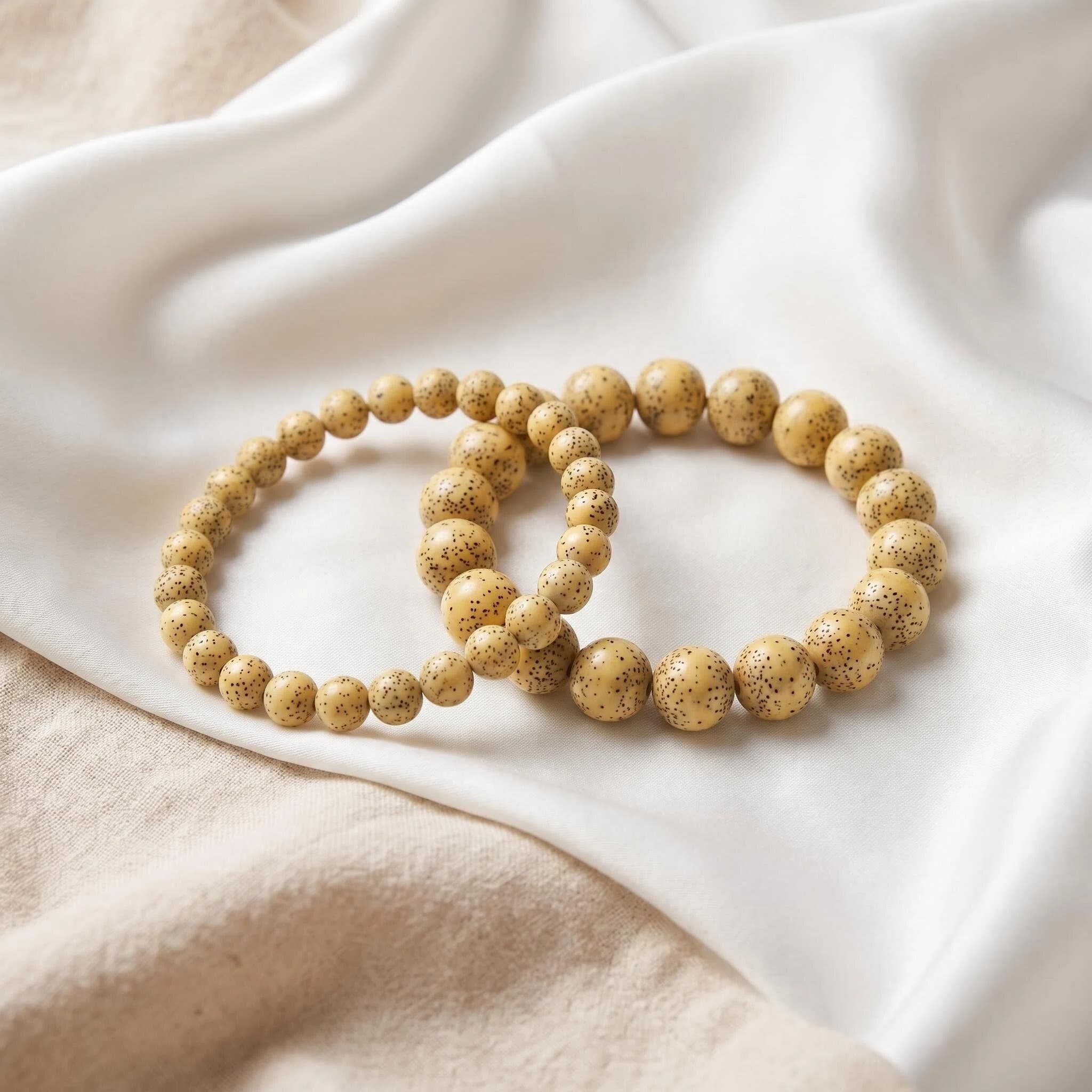 Natural Star Moon Bodhi Seed Bracelet | Premium Aged Ivory Meditation Mala | Boho Zen Jewelry